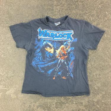 Vintage Warlock Tee 1980s Retro Unisex Size Large + Triumph and Agony + 1988 Tour + Black Graphic T Shirt + Band Tee + Rock Memorabilia 