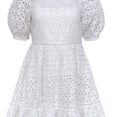 Rebecca Taylor - White Eyelet Puff Sleeve Fit & Flare Dress Sz 2