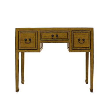 Chinese Distressed Yellow Lacquer 3 Drawers Table Desk cs5342S