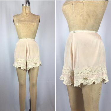 Vintage 30s panties | Vintage pink silk tap shorts | 1930s pink silk lace underwear tap pants 