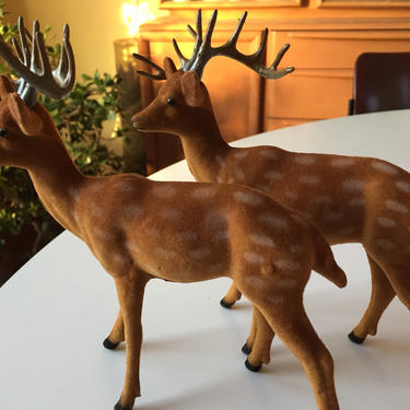 Flocked deer figurine pair 