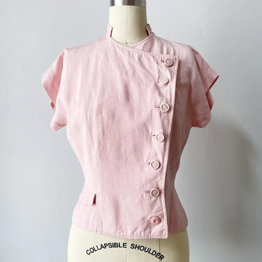 1950s Blouse Pink Linen Top S 