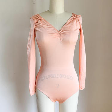 Vintage 1980s Peach Nude Leotard / Bodysuit / Dance Wear // S 