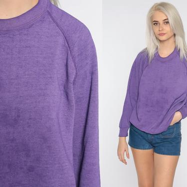 80s Sweatshirt Purple Crewneck Sweatshirt Raglan Sleeve Plain Long Sleeve Shirt Slouchy 1980s Vintage Sweat Shirt Extra Large xl l by ShopExile