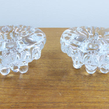 Vintage Viking Glass Clear Candle Holders | (2) Candlestick | Taper Candles | Crystal Ice Design 