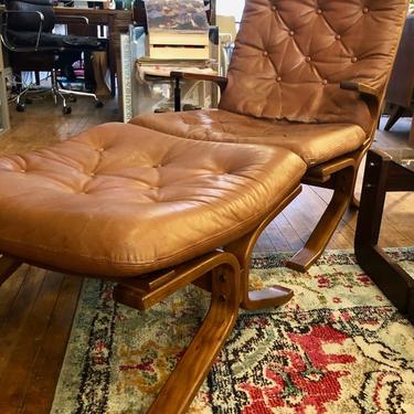 Vintage Leather Lounge Chair &amp; Ottoman from Norway