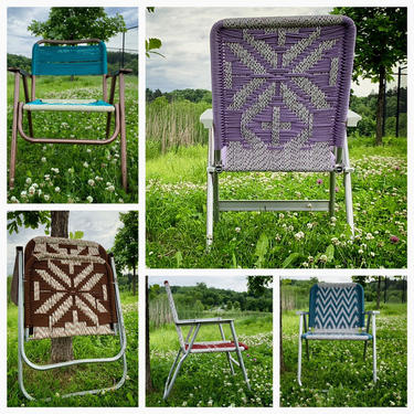 Macrame Lawn Chair | Folding Lawn Chair | Aluminum Lawn Chair | Webbed Lawn Chair | 1960s Lawn Chair | Outdoor Furniture 