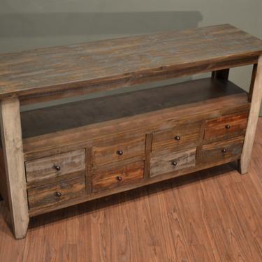 Rustic Solid wood 55 inches wide TV stand Media Console / Sofa Table with 8 drawers 