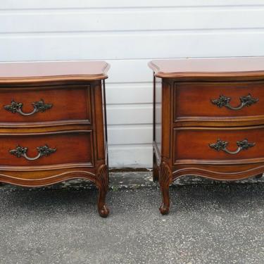 French Cherry Pair of Nightstands Side End Bedside Tables by Dixie 1970