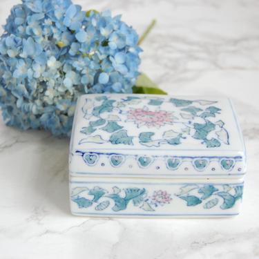 Porcelain Box Decorative Asian Box Pink Blue Chinoiserie Decor by PursuingVintage1