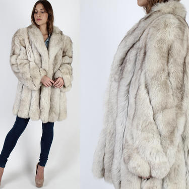 Oversized White Fox Fur Coat / 80s Plush Swirl Sleeve Arctic Fox Jacket / Unisex Real Fur Pockets Jacket 