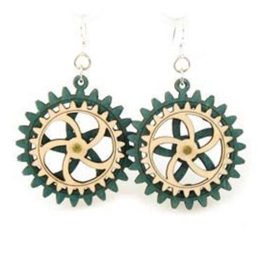 Kinetic Gear Earrings - laser Cut from Reforested Wood #5002G 