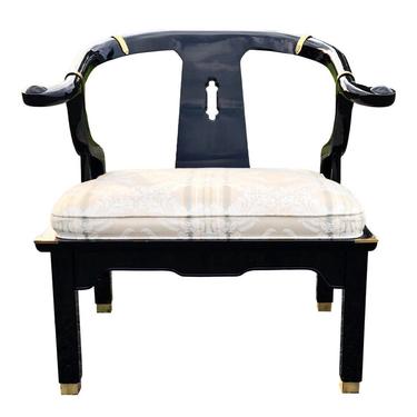 Century Furniture James Mont Style Black Lacquer Horseshoe Chair 