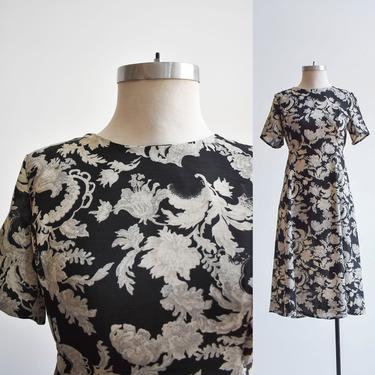 90s Black &amp; Gray Floral Dress 