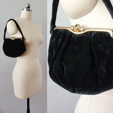 1940's Black Silk Velvet Evening Bag 40s Purse 40's Accessories 