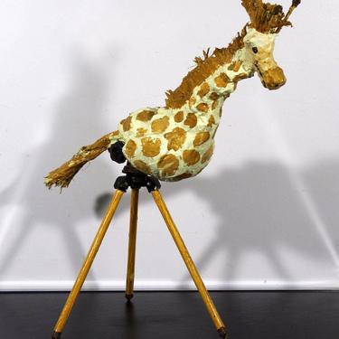Contemporary Giraffe on Tripod Table Sculpture Signed Dated Jackie Kuffel 1990 