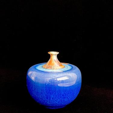 Vintage Studio Pottery Porcelain Weedpot Vase with Deep Blue Glaze 