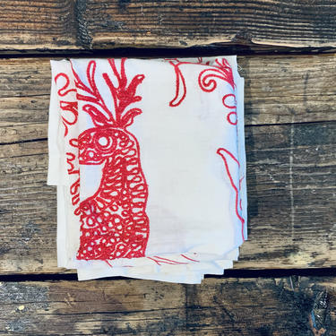 Vintage Red and White Embroidered Towels | Embroidered Tea Towels | Kitchen Towels | Floursack Towels | Deer Towel Set of 3 Towels 