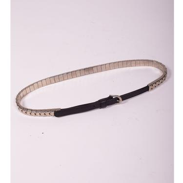 Vintage GIANNI VERSACE 1990s Silver Chain Link Belt Metal Minimal Black Leather 