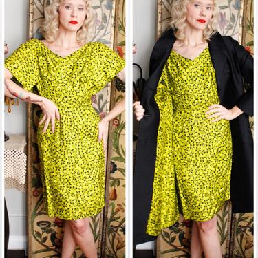 1950s Dress Set // Hearts Desire Chartreuse Silk Dress & Silk Coat // vintage 50s dress set 