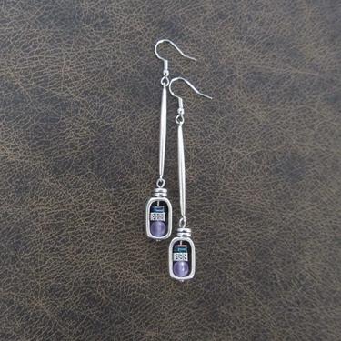 Sea glass earrings, bohemian earrings, beach earrings, silver boho earrings, long purple dangle earrings, artisan earring, simple chic 
