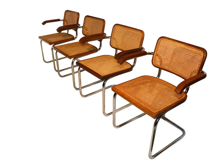 Marcel Breuer Cesca Style Cane Arm Chairs 