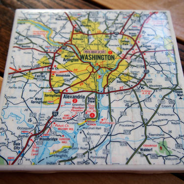 1976 Washington DC area Handmade Repurposed Vintage Map Coaster - Ceramic Tile - Repurposed 1970s Exxon Road Map - District of Columbia 