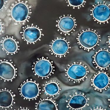 Black and Blue Coronavirus - Original Ink Painting on Yupo - Virology Art 