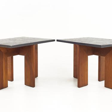 Adrian Pearsall Mid Century Walnut and Slate Side End Tables - A Pair - mcm 