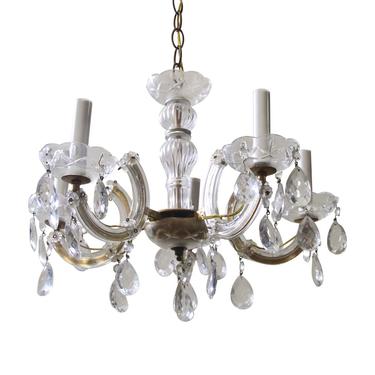 Antique Petite Marie Therese 5 Arm Crystal Chandelier