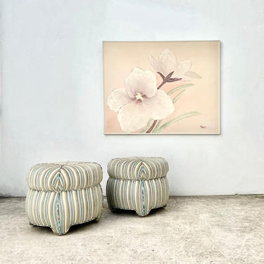 Round Striped Ottoman \/ Pouf on Casters