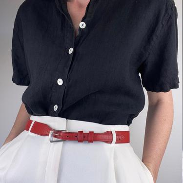 vintage black linen blouse by sunbelt size medium 