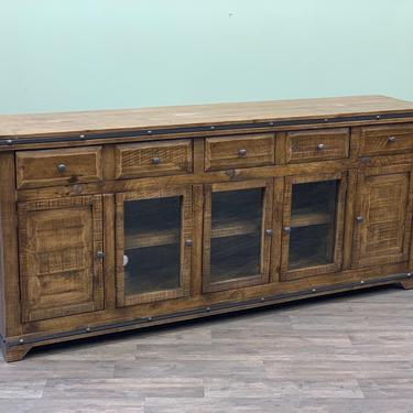 Rustic Solid Wood 82 Inch Sideboard / Media Console / Multi Purpose Cabinet 