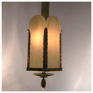 A7338   Antique Art Deco Bronze Theatre Ceiling Light Fixture Pendants (2 available) 