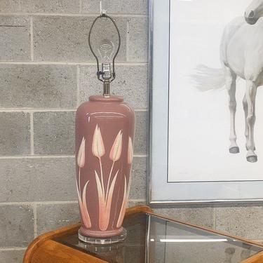 Vintage Table Lamp Retro 1980s Contemporary + Ceramic + Plaster + Lucite + Tulip Flowers + Mauve + Mood Lighting + Home and Table Decor 