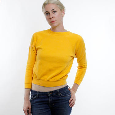 Vintage 80's sweatshirt, simple golden yellow, Youth XL, lightweight, 50/50 acrylic cotton blend, perfectly worn in 