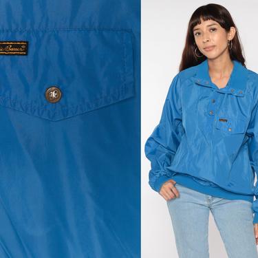 Windbreaker Pullover 80s Eddie Bauer Half Snap Up Polo Shirt Blue Polo Jacket Collared 1980s Sportswear Nylon Shell Extra Large XL 
