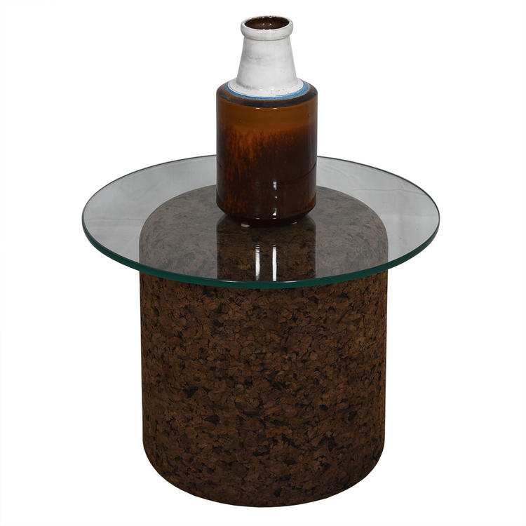 Mid-Century Glass Top Accent Table w / Cork Base