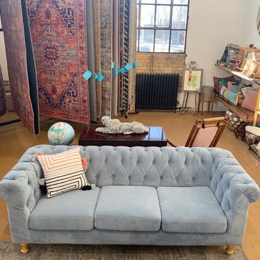 Blue Fabric Chesterfield Sofa