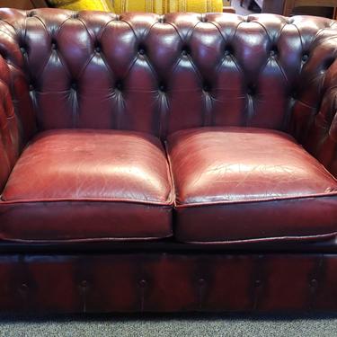 Item #MA44B Vintage Red Burgundy Leather Chesterfield Sofa