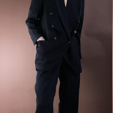 vintage black wool high rise pant suit size us 8 