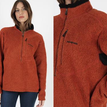90s Made In USA Patagonia Fleece / Vintage 1990s Rust Deep Pile Jacket / Mens Zip Up Pullover R Regulator Coat Large L 