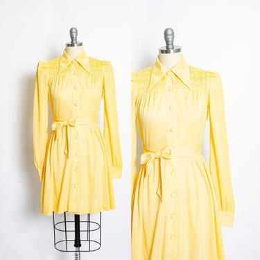1970s Dress Young Innocent Yellow Smocked S 