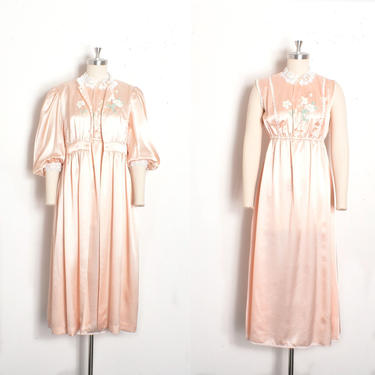 Vintage Lingerie Set / 80s Satin Nightgown and Robe Set / Pink ( S M ) 