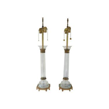 Marbro Murano Glass &amp; Brass Column Table Lamps - a Pair 