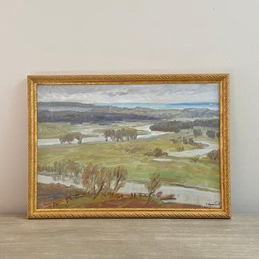 Vintage Pastoral Landscape Original Signed Oil Painting Riverscape 