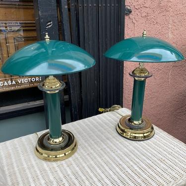 Take Me to Your Leader | Pair of 1980s Metal Lamps with Lucite Trim