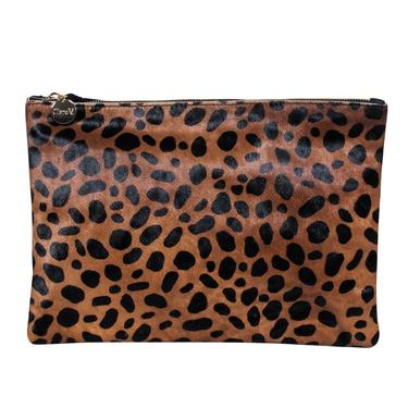 Clare V. - Black & Brown Ponyhair Leopard Spotted Zipper Pouch