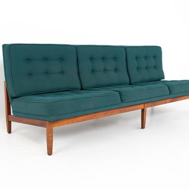 Early Florence Knoll Mid Century Parallel Bar Walnut and Teal Green Daybed Slipper Sofa - mcm 