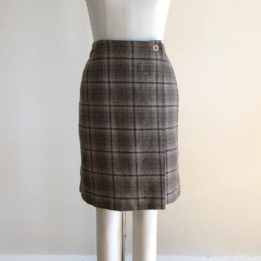 Light Brown Plaid Wrap Mini-Skirt -  Early 1990s 